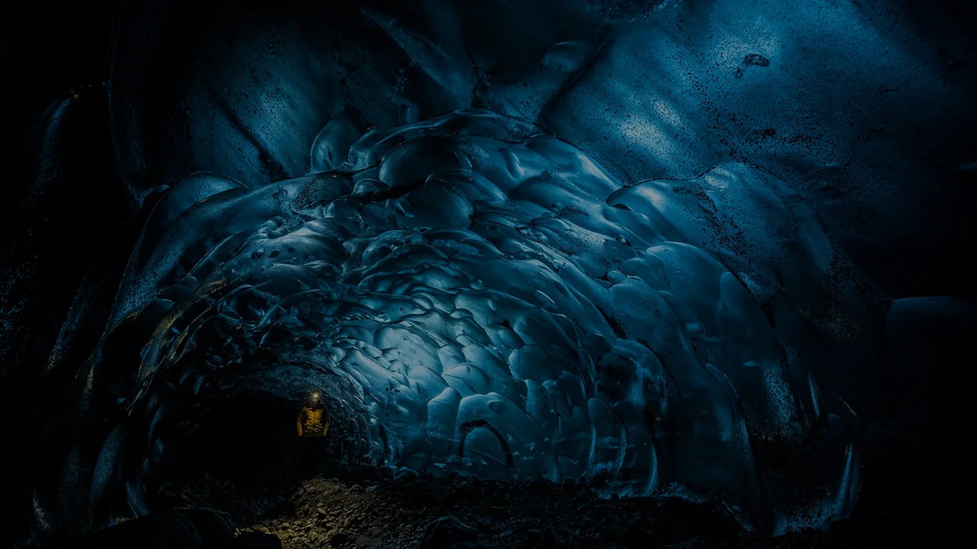 Spectacular Crystal ice cave interior with ethereal blue formations