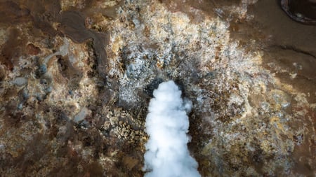 The Hot Spring of Gunnuhver liberating a huge cloud of steam