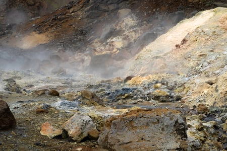 Rocks covered in Sulfur deposit in Seltún Hot Spring