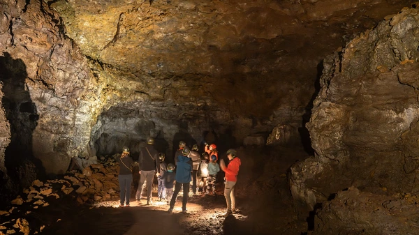 Dramatic underground rock formations created by ancient lava flows